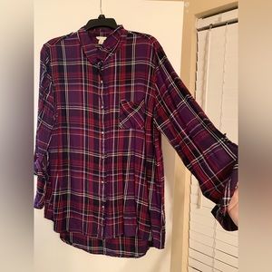 Cato Purple Plaid Flannel Shirt Blouse Size XL Size X-Large